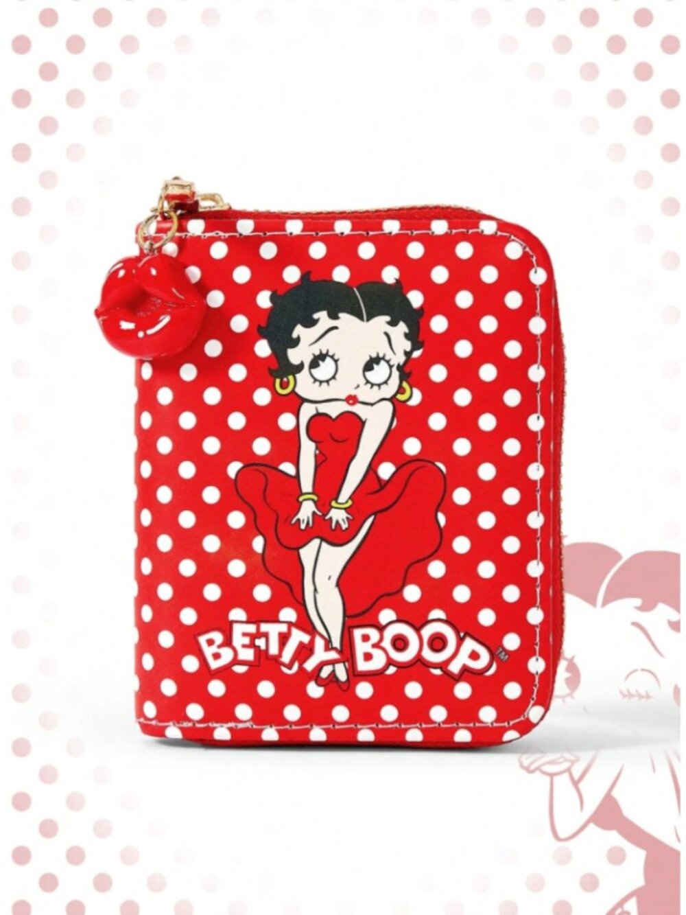 Betty Boop Red Polka Dot Zip Wallet Retro Pin-Up Cartoon Mini Wallet Kiss Charm